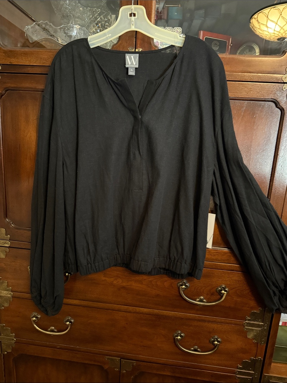 W by Worth Black Balloon Sleeve V-Neck Top